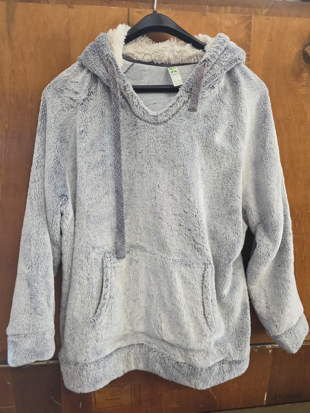 GreenTea Ultra-Soft Sherpa Fleece Pullover Hoodie - Gray - XXL